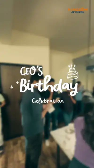 The team crowded into the office around a birthday cake