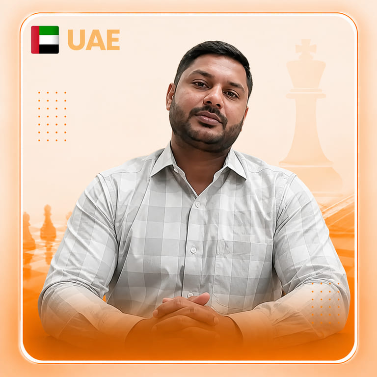 Vinod Kumar, a Kingdom of Chess parent in the UAE, from their video testimonial
