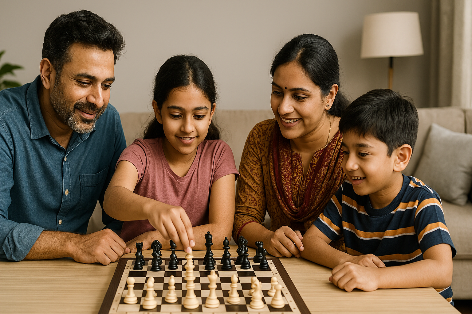 Parents teaching chess