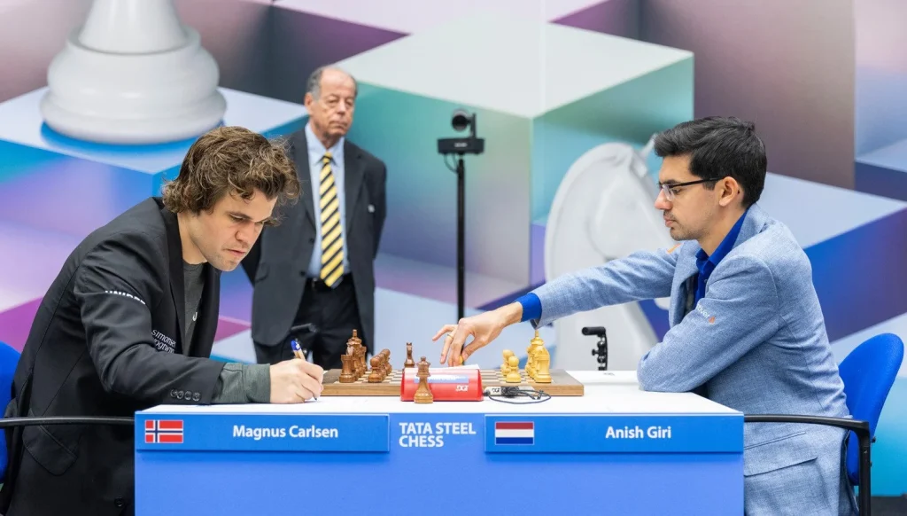 Anish scored a dominating victory against Magnus Carlsen in just 35 moves on the 4th round of Tata Steel Masters 2023