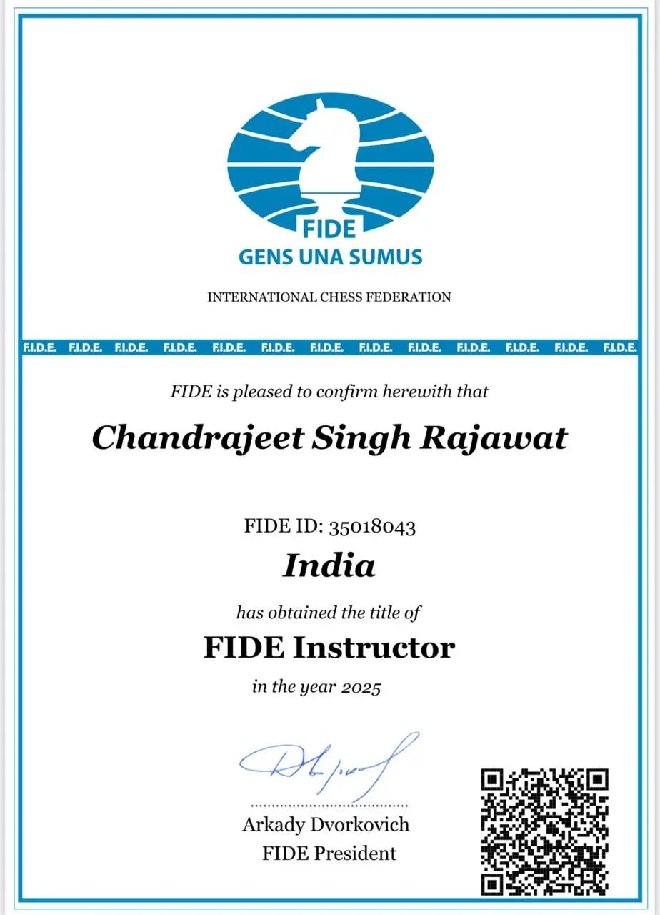 FIDE Instructor Certificate - Chandrajeet Singh Rajawat